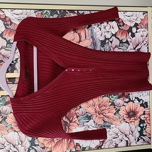 Deep V neck red stretchy sweater